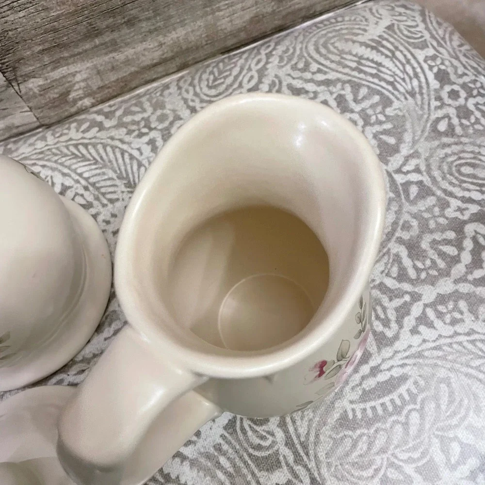 Pfaltzgraff Tea Rose Sugar Bowl and Creamer Pitcher Set Floral Design